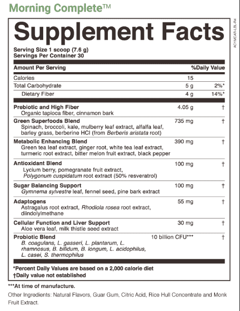 Supplement Facts for MorningComplete