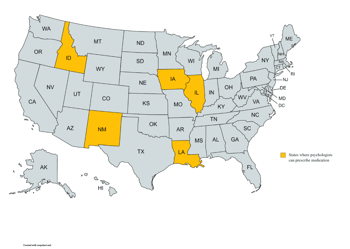 States that allow psychologists to prescribe medication