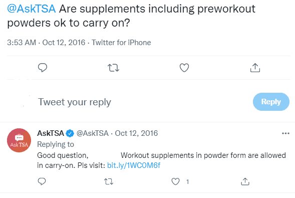 preworkout on a plane TSA response